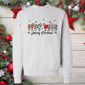 Gray Merry Mooey Christmas Cow Sweatshirt